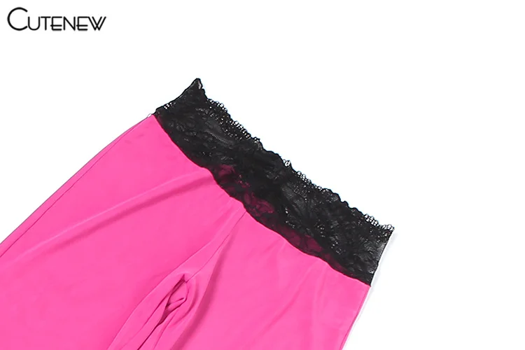 Conjunto de dos piezas de encaje con retazos para mujer, camisola sexy estilo hipster con tirantes finos y pantalones ajustados de cintura alta, ropa femenina