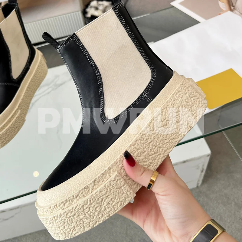 

Ladies Short Boots Spring Autumn New Genuine Leather Upper Platform Design Round Head Ankle Boots Concise Versatile Female Shoes