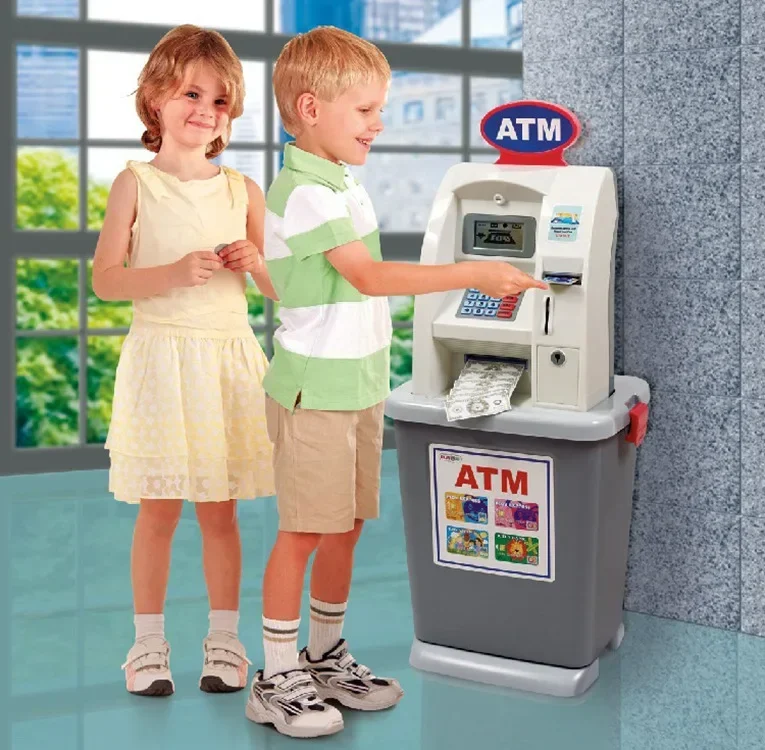 

81cm High Quality Children's Bank ATM cash machine deposit machine toy play house toys for kids Birthday Christmas Gift
