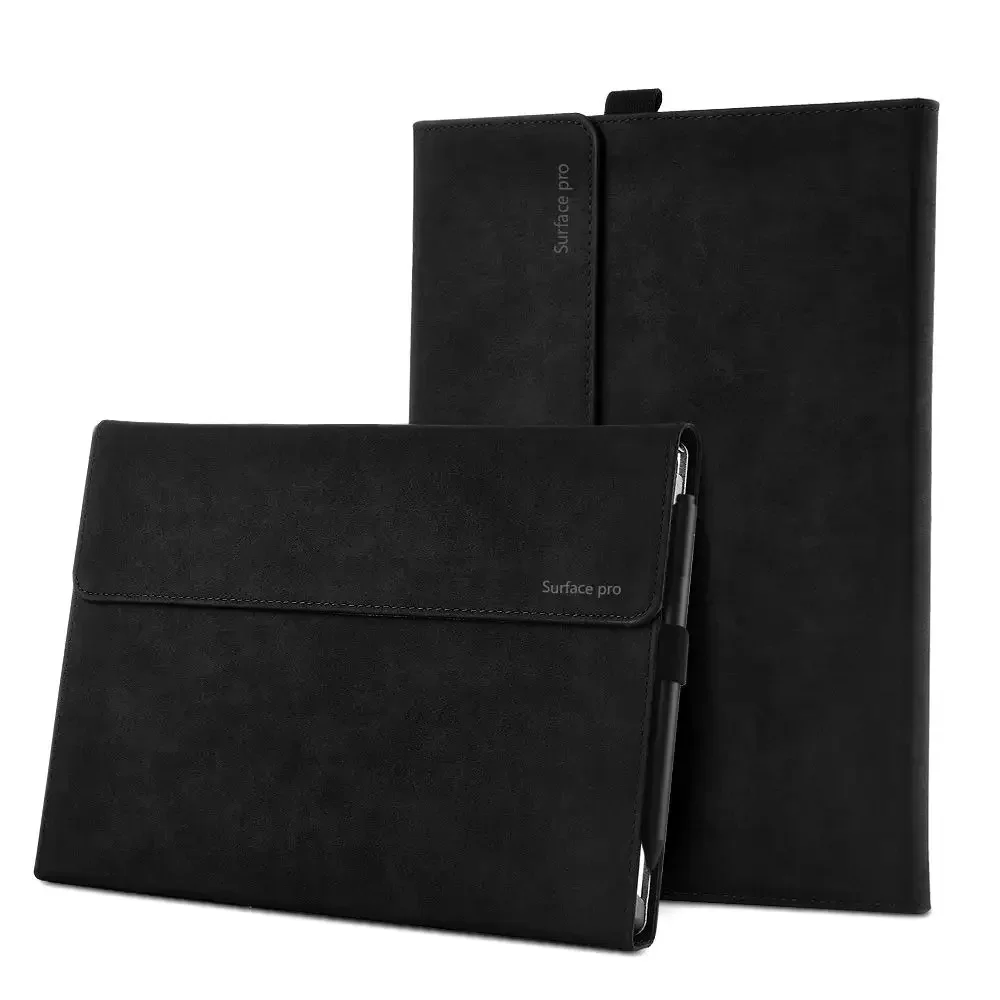 Surface Pro 11/10/9 Tablet Protective Case, Shockproof Folio Flip Rugged Cover With Pen Holder (Black - View #3