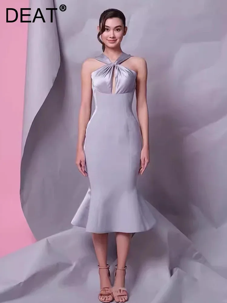 

DEAT Women's Fashion Evening Dress Backless Hollow Out Slim Kink Sleeveless Elegant Fishtail Dresses Summer 2024 New 13DB5106