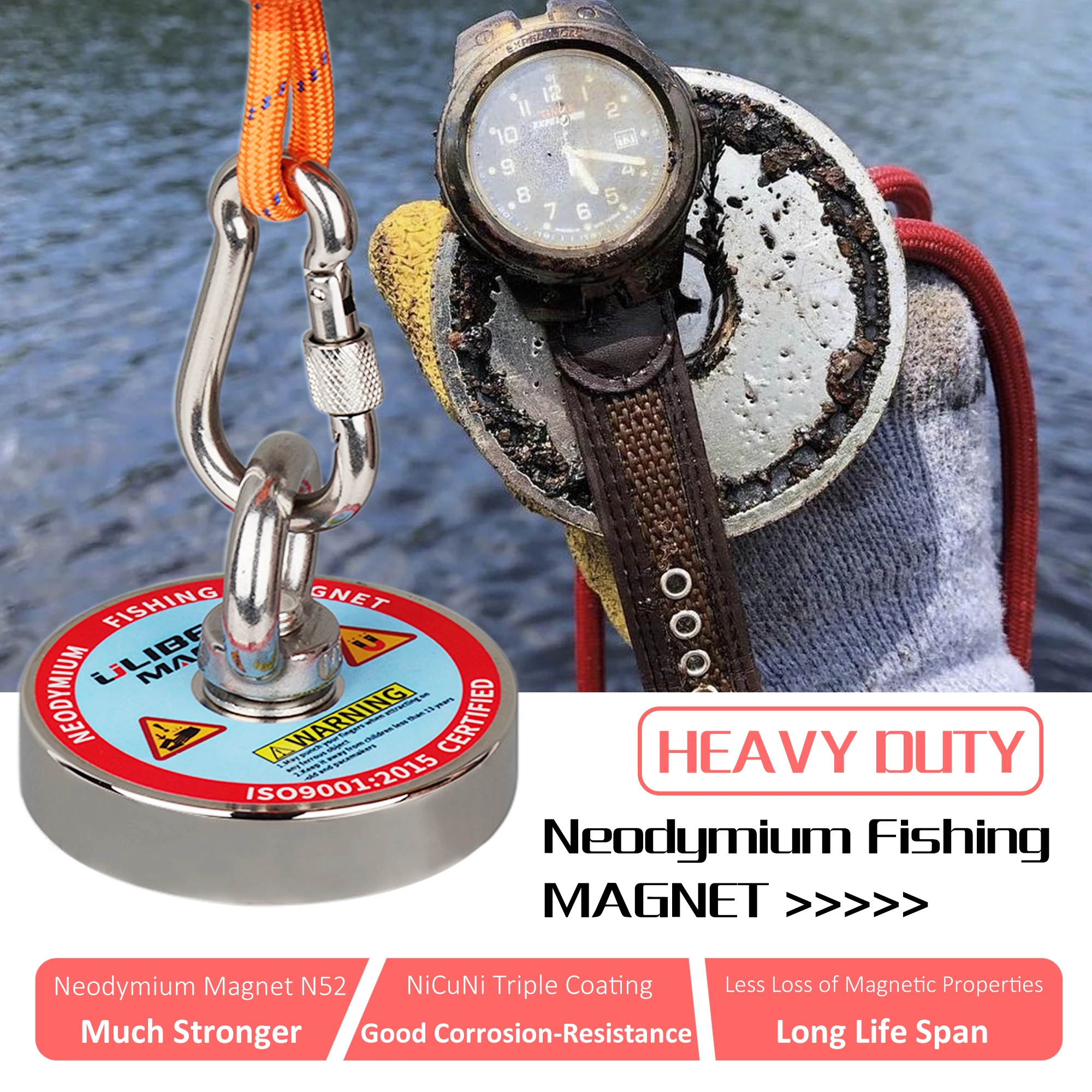 VEVOR Magnet Fishing Kit, 1200lbs 2.95inch Diameter Double Sided Fishing  Magnets, Strong Neodymium Magnet with Heavy Duty 65FT Rope, Grappling Hook