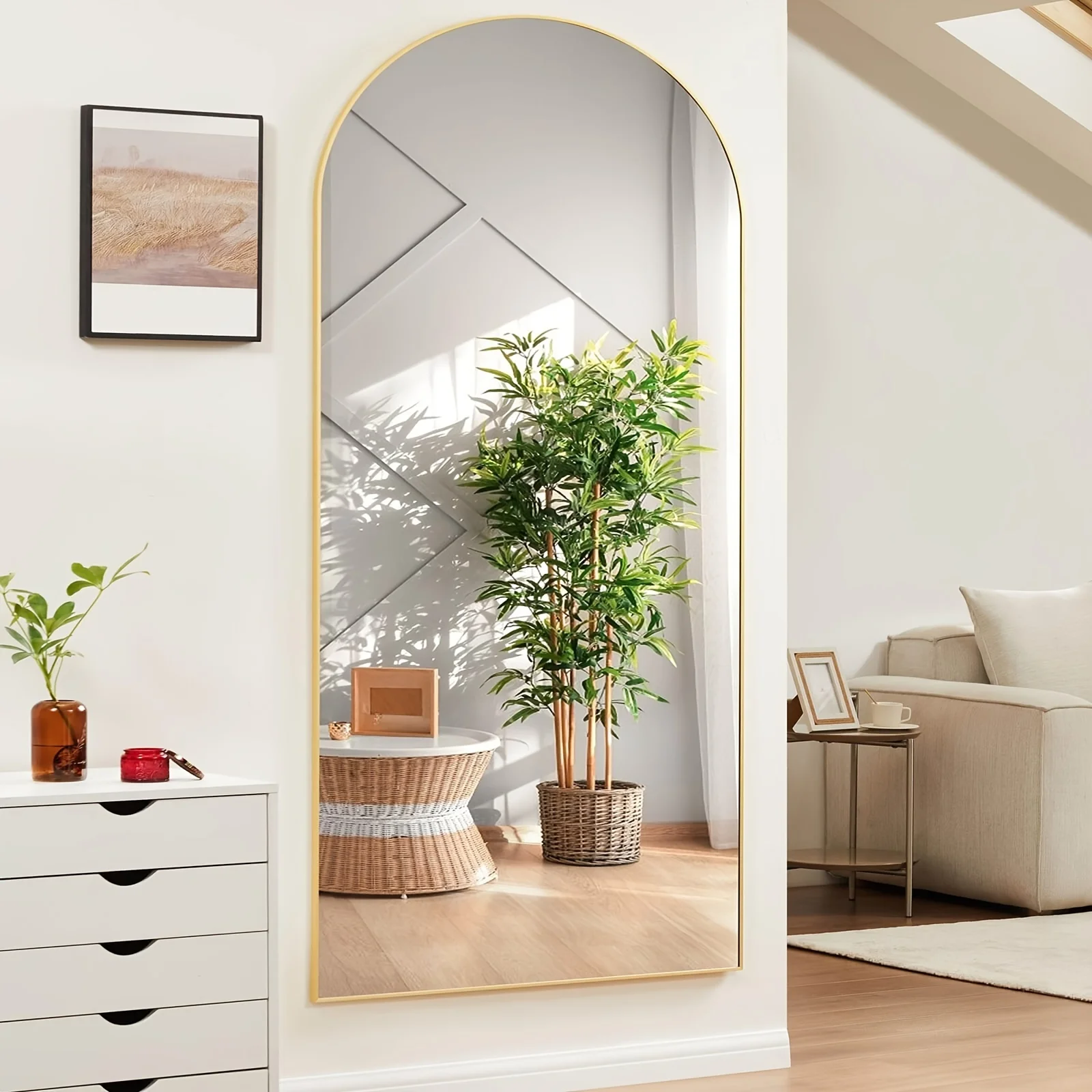 

1pc Full Length Mirror, Arched Full Body Mirror, Floor Standing Mirror, Hanging Or Leaning Against Wall, Wall Mirror With Stand