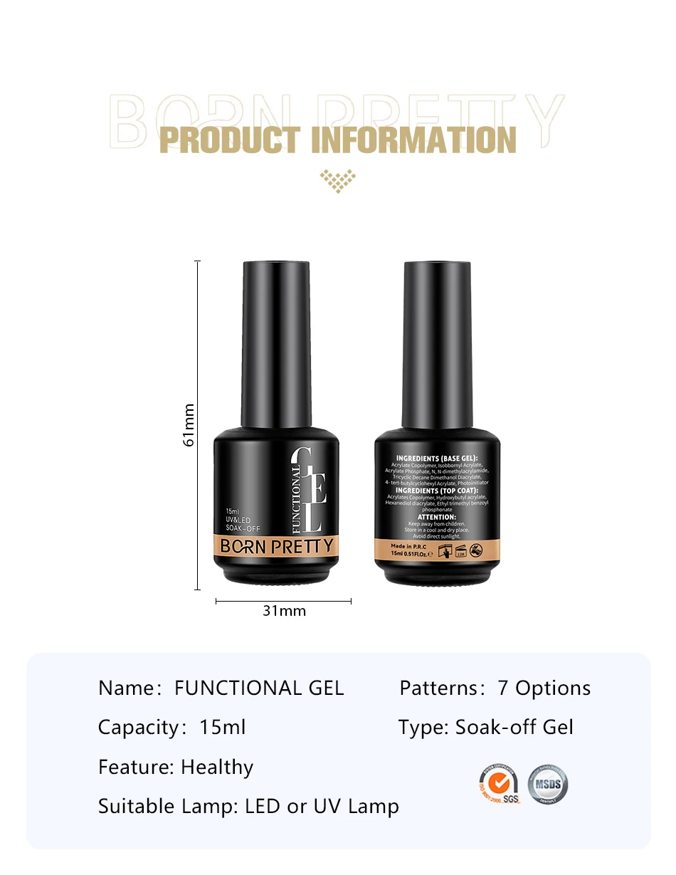 Description Picture 6 of itemBORN PRETTY PRO 15ml Reinforcement Gel UV LED Gel Soak Off Gel Nail Polish Build the Apex and Function Gel