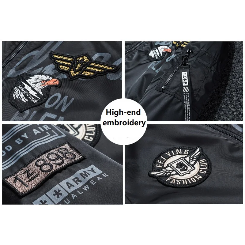 Plus Size Double-sided Wear Jacket Men Air Force Bomber Jacket Autumn and Winter Baseball Uniform Casual Loose Thick Warm Coat