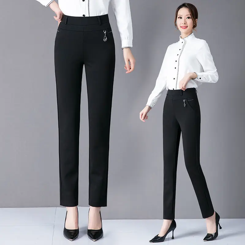 2021 New Women's Pants Casual Cotton Office Pencil Pants Female Slim High Waist Stretch Pants Work Suit Trousers Plus Size 6XL pants for women