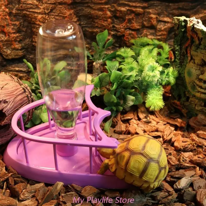 Reptile Water Drinker Feeder Water Dispenser Bottle Aquarium Ornament Terrarium Dish for Turtle Food and Bowl with Fence