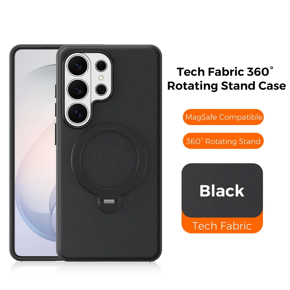 Tech Fabric 360° Rotating Case with Kickstand and Wireless Charging Capability