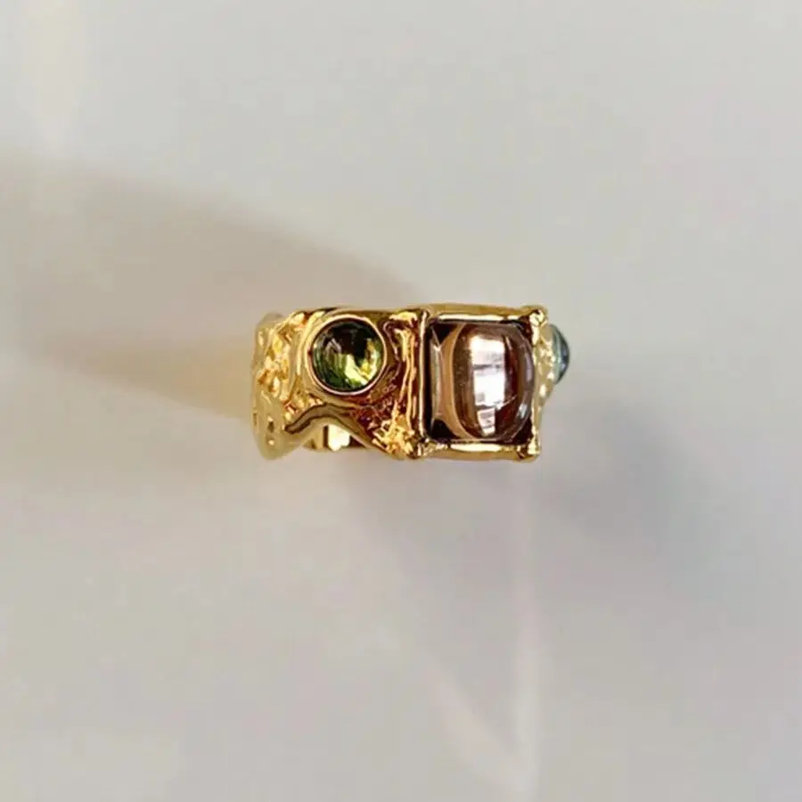 Chic Colorful Crystal Ring For Women Vintage Baroque Premium Gold Color Multicolor Stone Metal Irregular Ring Unique Gift gold color rings gold color ring finger ring