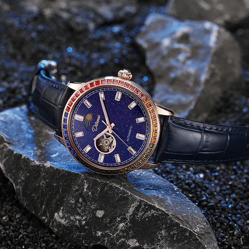 Skeleton Automatische Tourbillon Mechanische Herrenuhr 3Bar Wasserdicht Leuchtende Sonne Mond Sterne Neue Luxusuhr Reloj Hombre_voghion.com