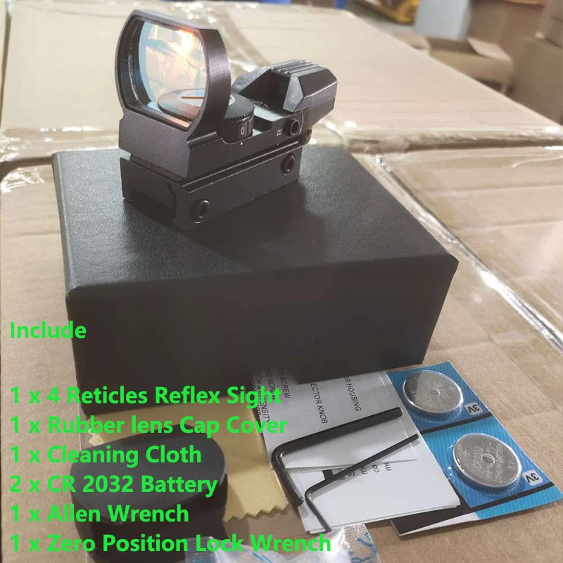 Red Dot Reflex Sight 4 Adjustable Reticles with Rail Mount Shooting Aiming Optical Instrument Reflection Point Aiming
