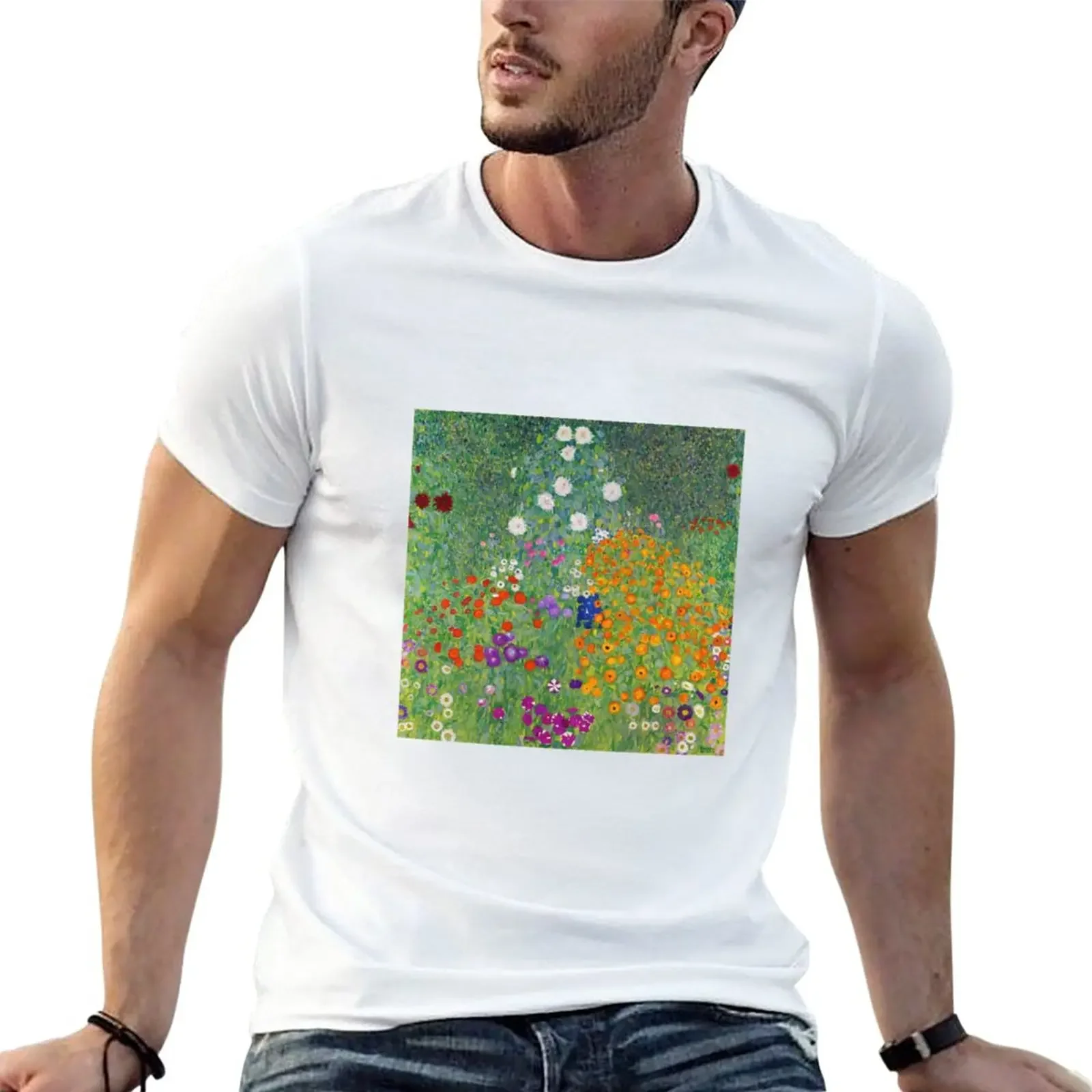 Gustav Klimt Flower Garden T-Shirt Summer Top Plain Boys Whites Sports Fans Men Clothes