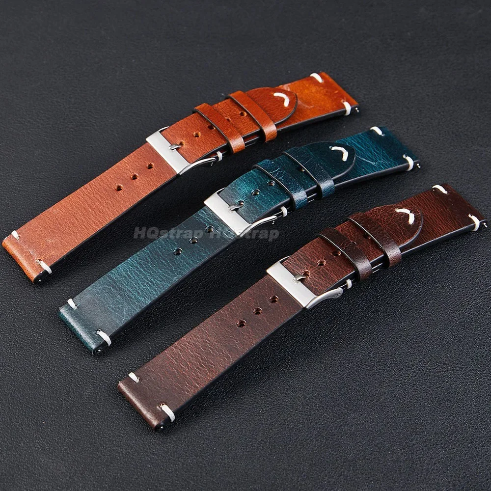 Premium Retro Oil Wax Leather Sport Watch Strap - Waterproof Quick Release Calfskin Wristband