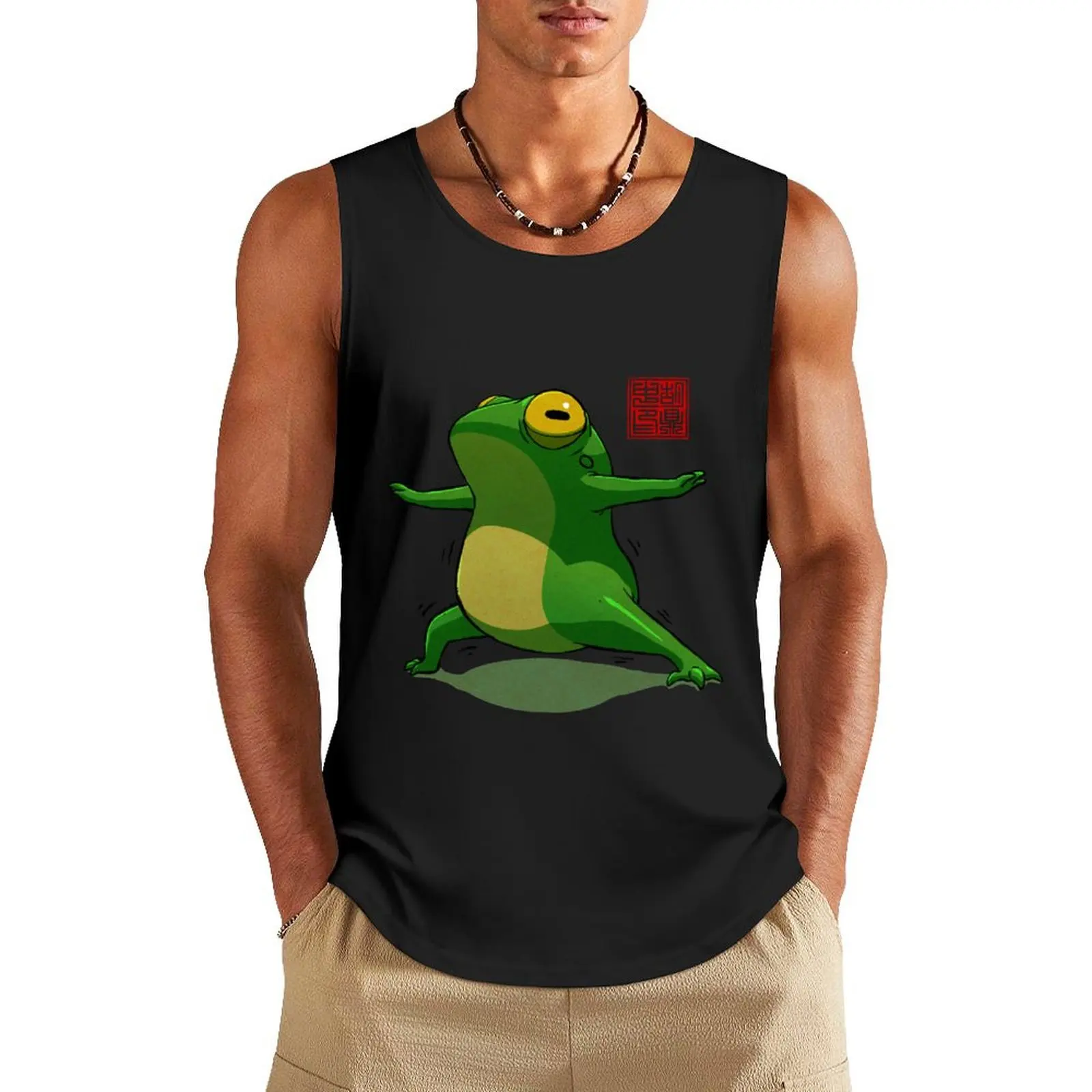 

Yoga Frog Warrior One Pose Tank Top sleeveless Men's t-shirts men clothing gym clothing men