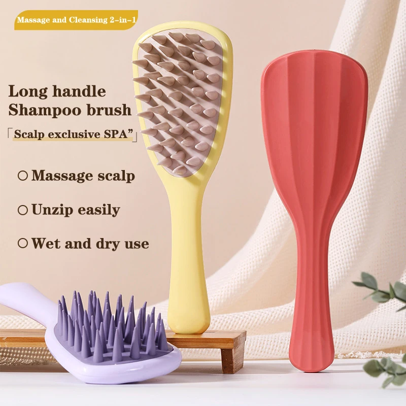 

Модная Расческа для шампуня с грубыми зубцами, силикагелевые массажные инструменты с пушистой головкой, инструменты для мытья волос с длинной ручкой