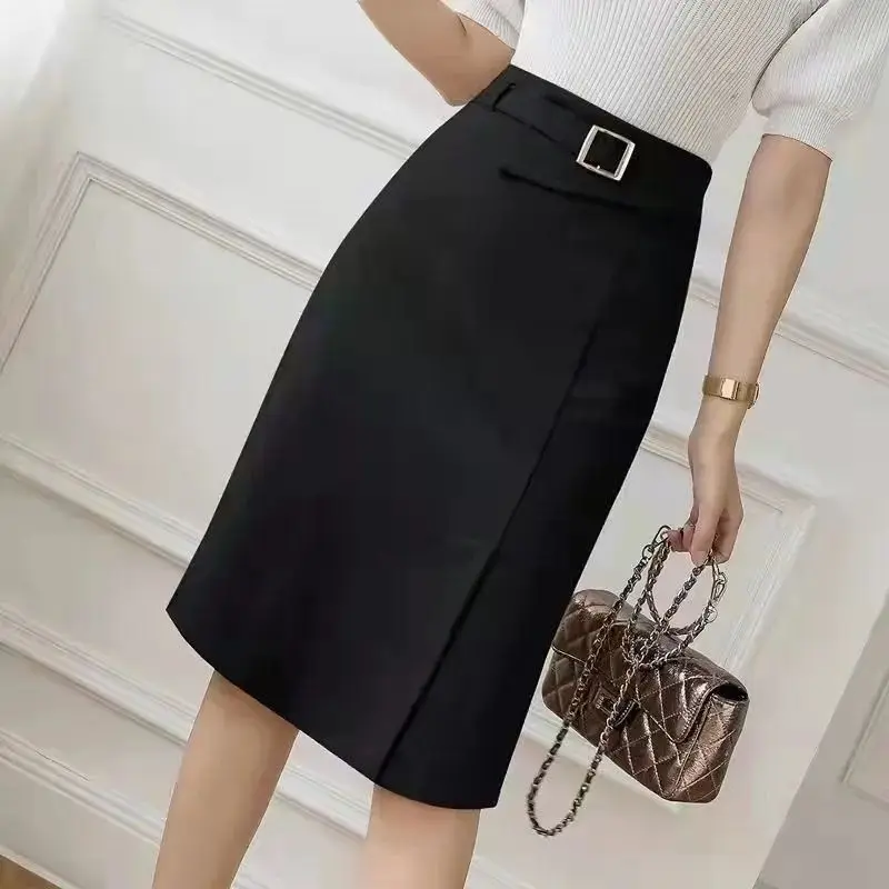 Women's High Waist Split Knee Length Midi Bodycon Pencil Skirt