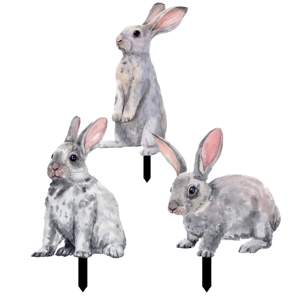 

3Pcs Spring Decorationsations Bunny Yard Signs with Stake Lovely Rabbit Garden Outdoor Sign Party Favor