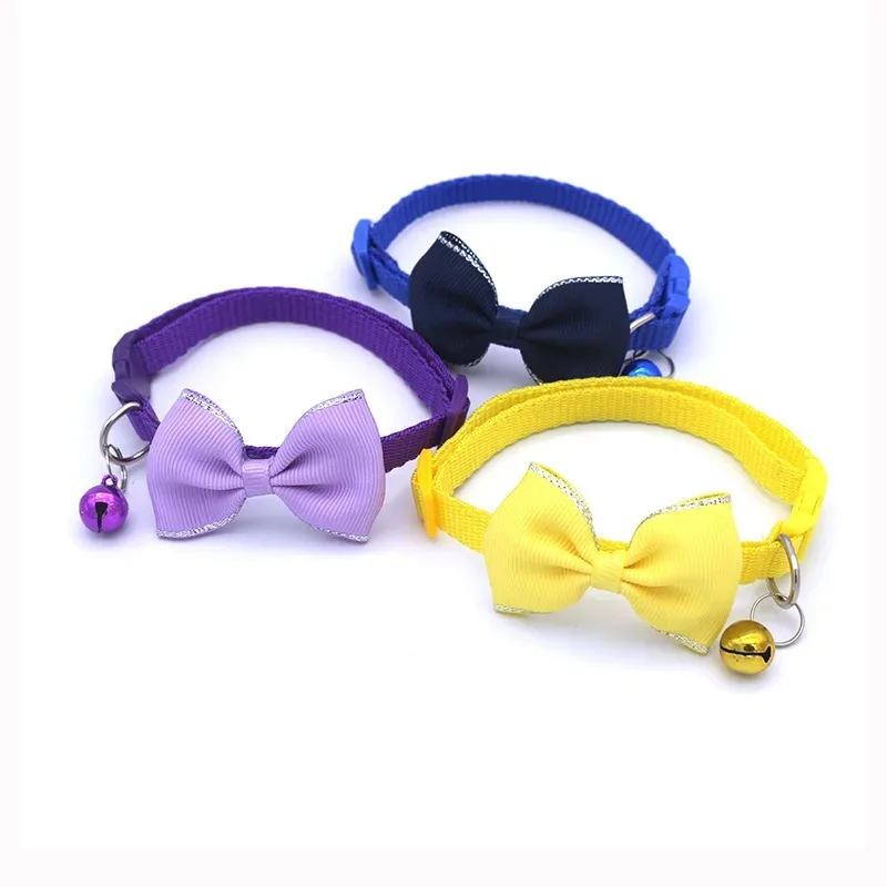 Cat Collar Solid Color Bowknot Puppy Chihuahua Collars with Bell Adjustable Safety Buckle Cats Bow Tie Pets Accessories 3
