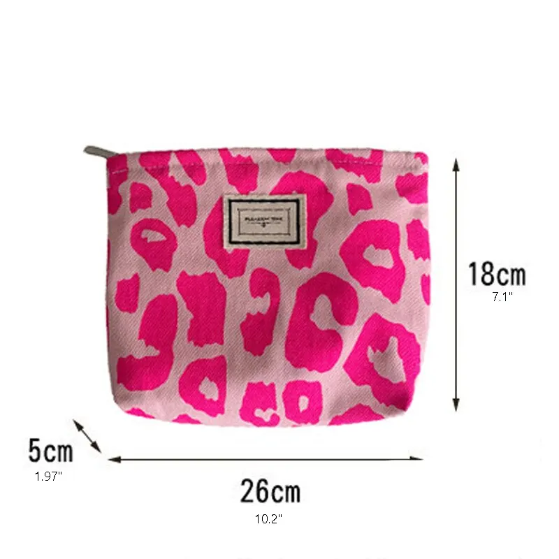 S368d6004c4544c8a9dcabbdffde4163fC Pink Leopard Print Women Cosmetic Bag Retro Flower Ladies Small Clutch Purse Travel Handbags Schoolgirl Pencil Storage Bags Mallzona
