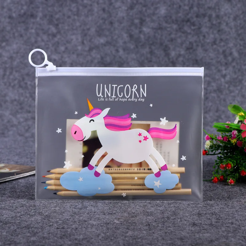 Korean Translucent Unicorn Cute Girl Pencil Case Stationery Bag Creative Storage File Bag Office Stationery Desk Organizer 4