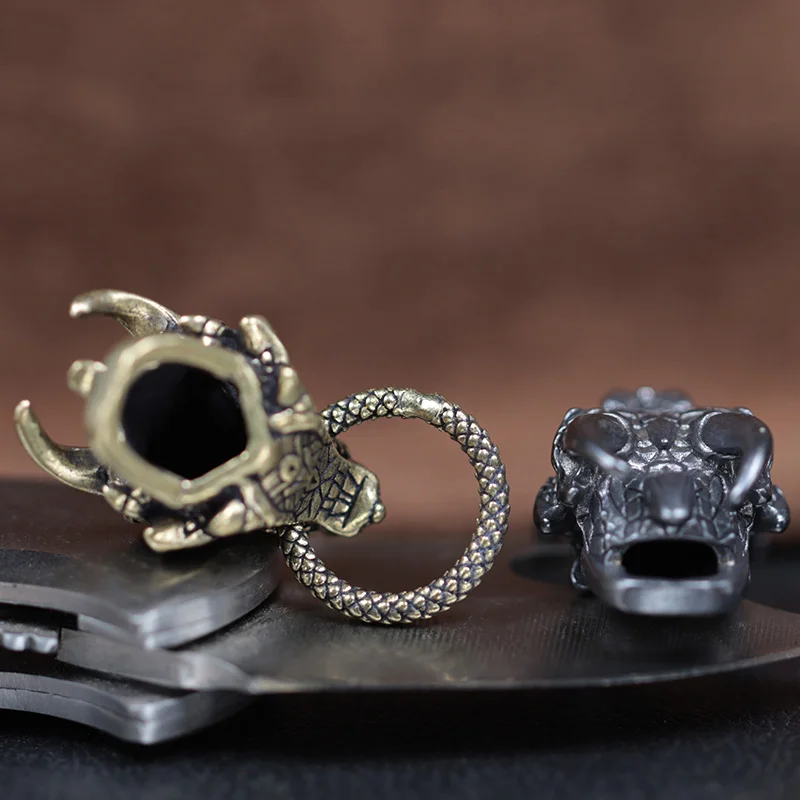 Dragon Head Brass Buckle EDC Outdoor DIY Woven Paracord Survival Bracelets Supplies Accessories Retro Umbrella Rope Lanyard Bead