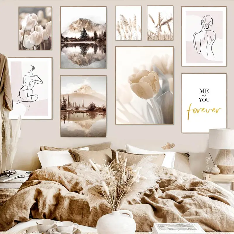 

Nature Scenery Landscape Wall Art Canvas Poster and Print Painting Flower Grass Sunshine Fog Picture Home Decorfor Living Room