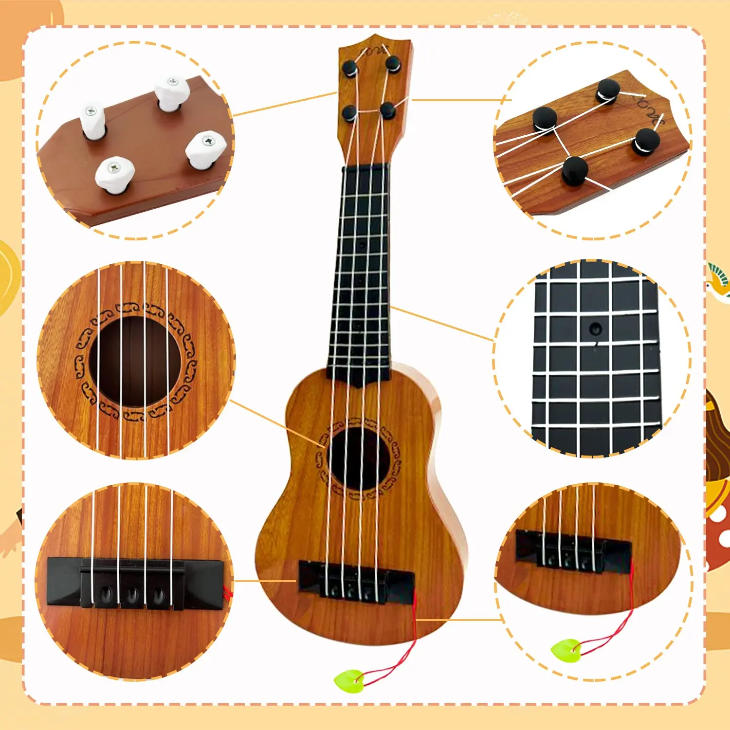 Kids Ukulele 17 Inch 4 Strings Musical Toy With Pick