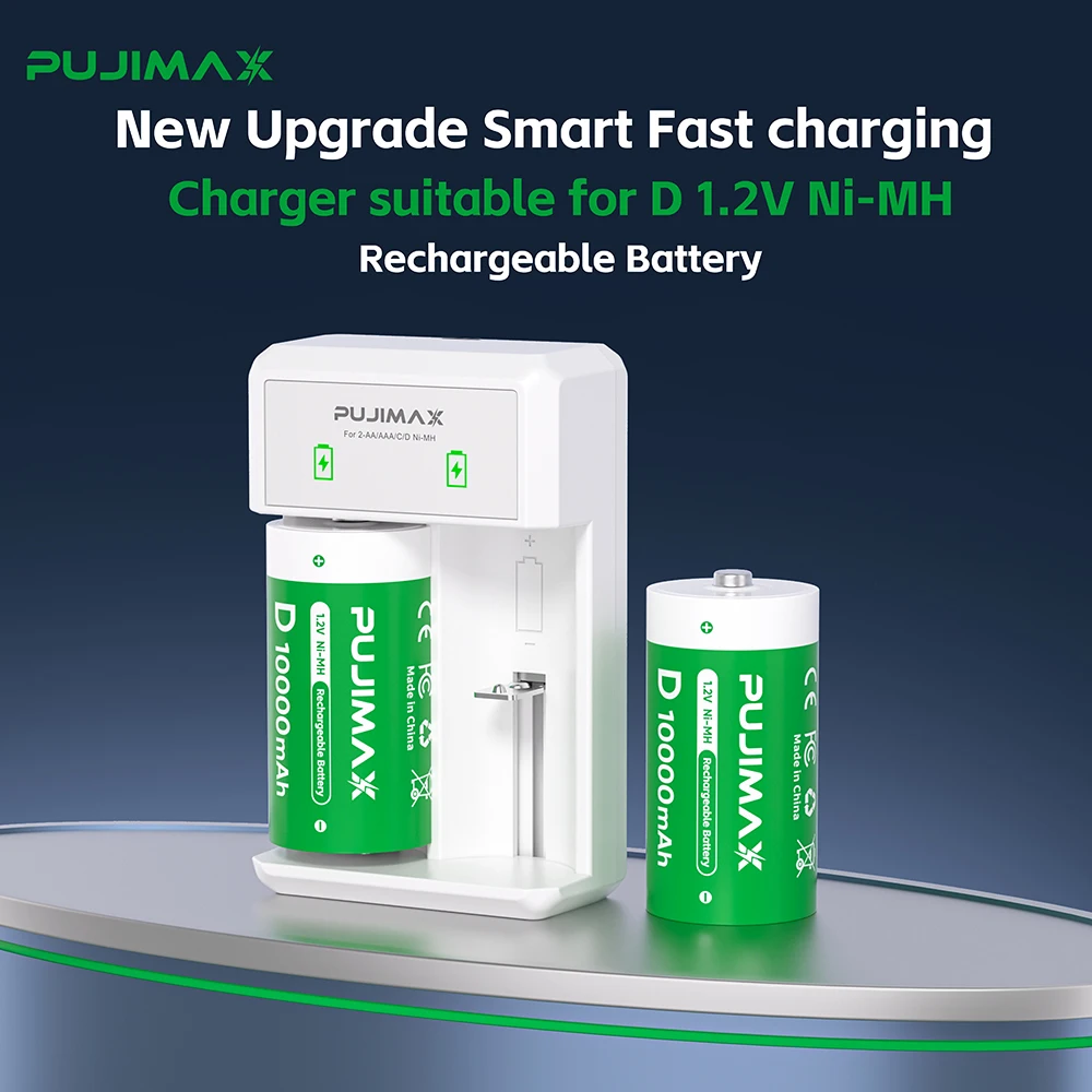 PUJIAMX AA/AAA/C/D 배터리 충전기(1.2V NI-MH 충전식 배터리용) LCD 디스플레이 USB 타입 C 케이블이 포함된 고속 충전 도구