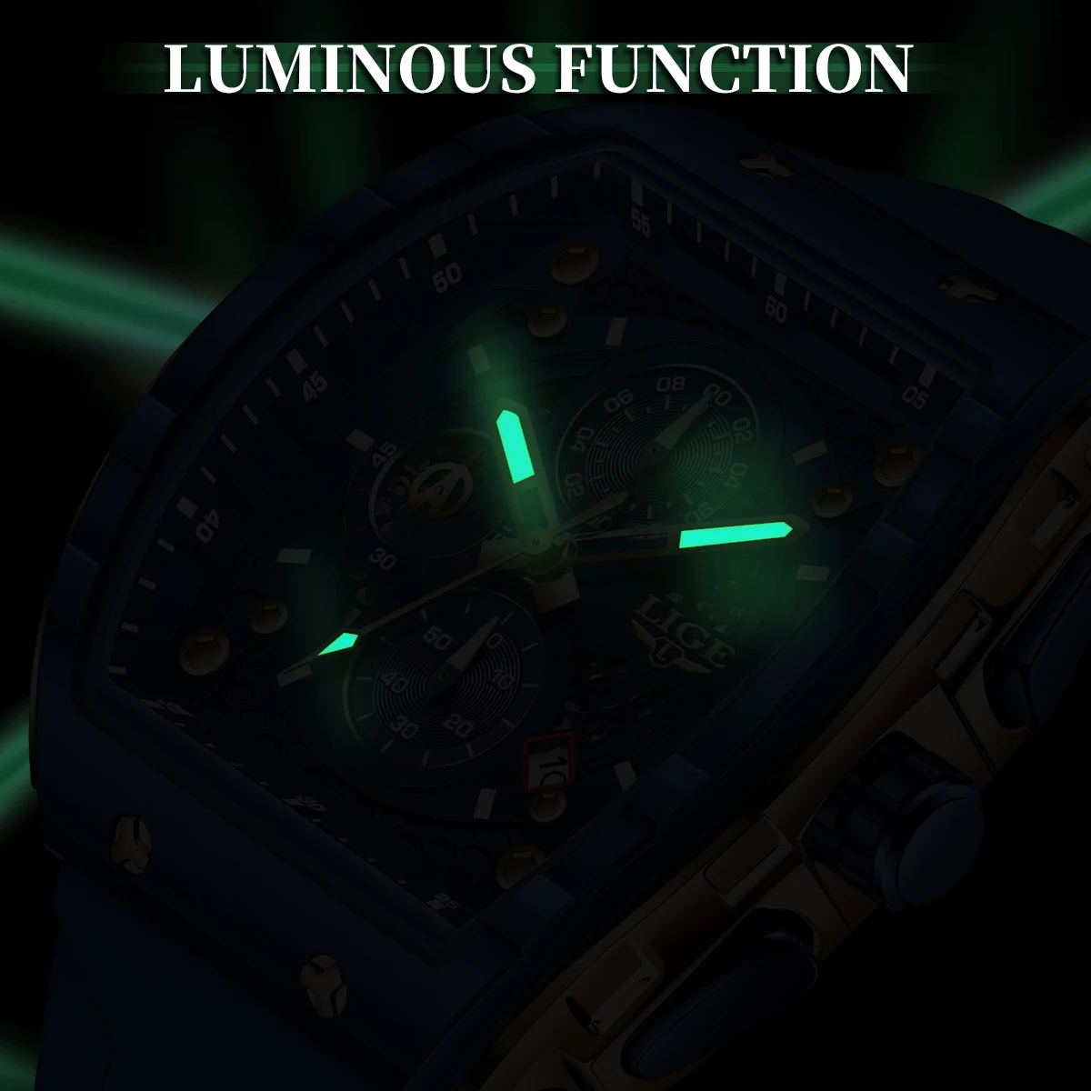 LIGE Fashion Blue Silicone Square Watch Men Outdoor Sports Waterproof Men's Quartz Wristwatch Casual Luminous Quartz Chronograph