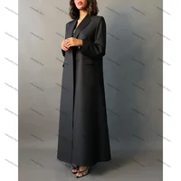 High End Black Double Breasted Luxury Abaya Blazer Women Suits Peak Lapel Chic Dubai Long Jacket 1 Piece Formal Business Outfits 2