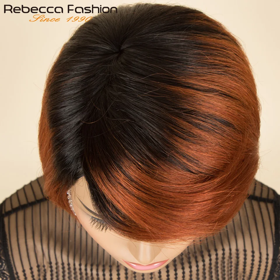 진저 T1B/350 숏 픽시컷 사이드 파트 스트레이트 밥 100% 인모 가발 여성용 브라질 레미 헤어 컬러 풀 머신 메이드