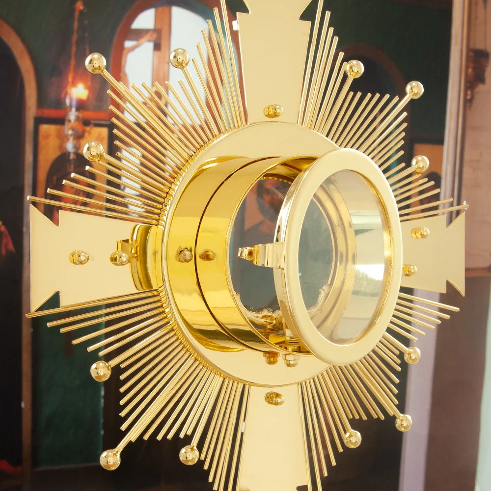 HTISOK Vielseitiger Monstrance aus Metall mit Messingpolitur, runde Form, gesegneter Sakramente, Kirchenbedarf, Premium-Qualität – Detail 12