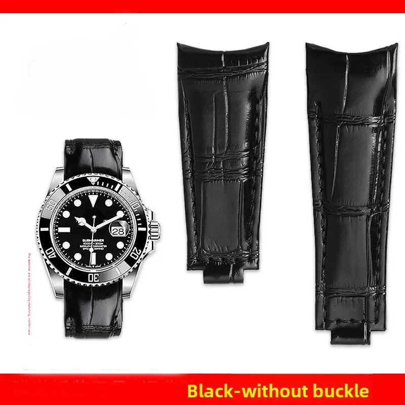 20mm Hakiki Deri Kayış Kavisli Uç Rolex Saat Kayışları İçin Water Ghost Daytona Submariner GMT Erkek Sığır Derisi Saat Kayışı Siyah Mavi Yeşil