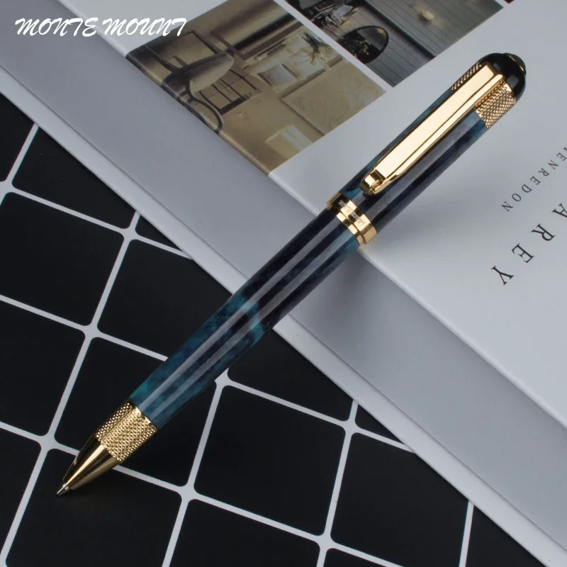 MONTE MOUNT luxury pen Blue Gold Clip  high quality school Office Stationery black  Refill promotional metal Ballpoint Pen New