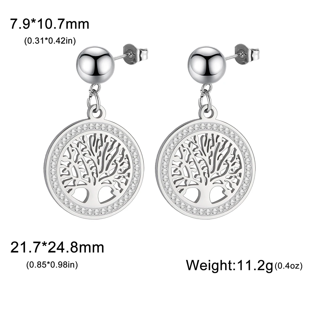 Orecchini Donna In Argento 925 Con Albero Della Vita – Pendente A Bottone Con Zirconia – Regalo Significativo Per Ragazza