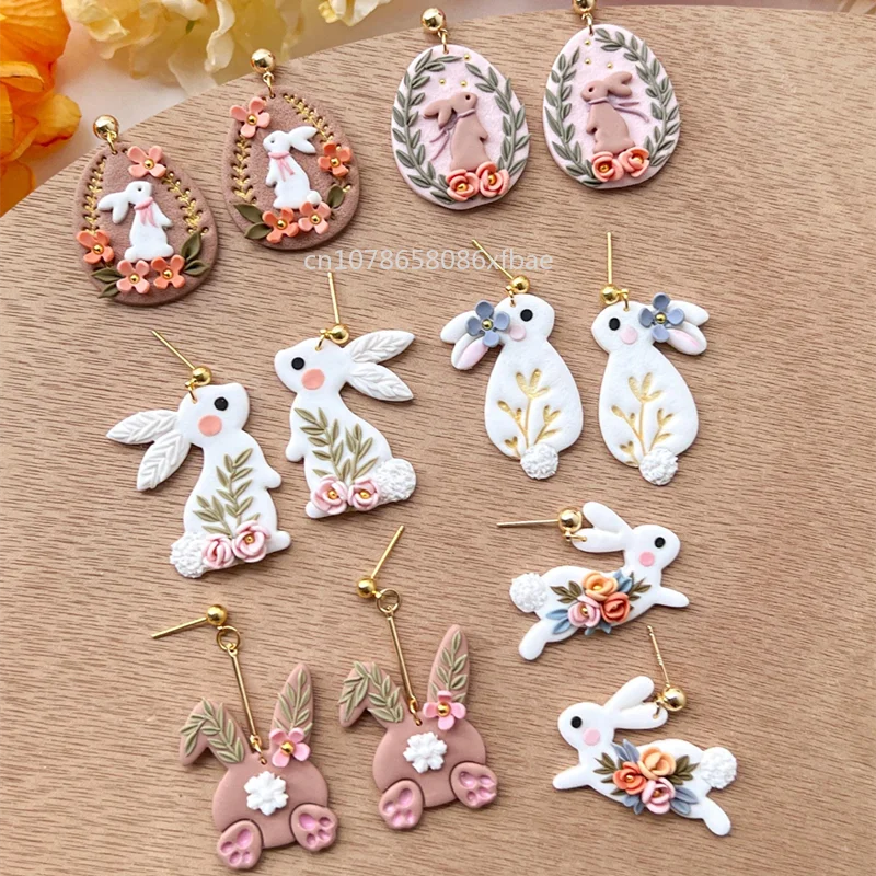 Polymer Clay Cutter 1 Pair Easter Days Rabbite Cartoon Bunny Shaped Dangle DIY Earring