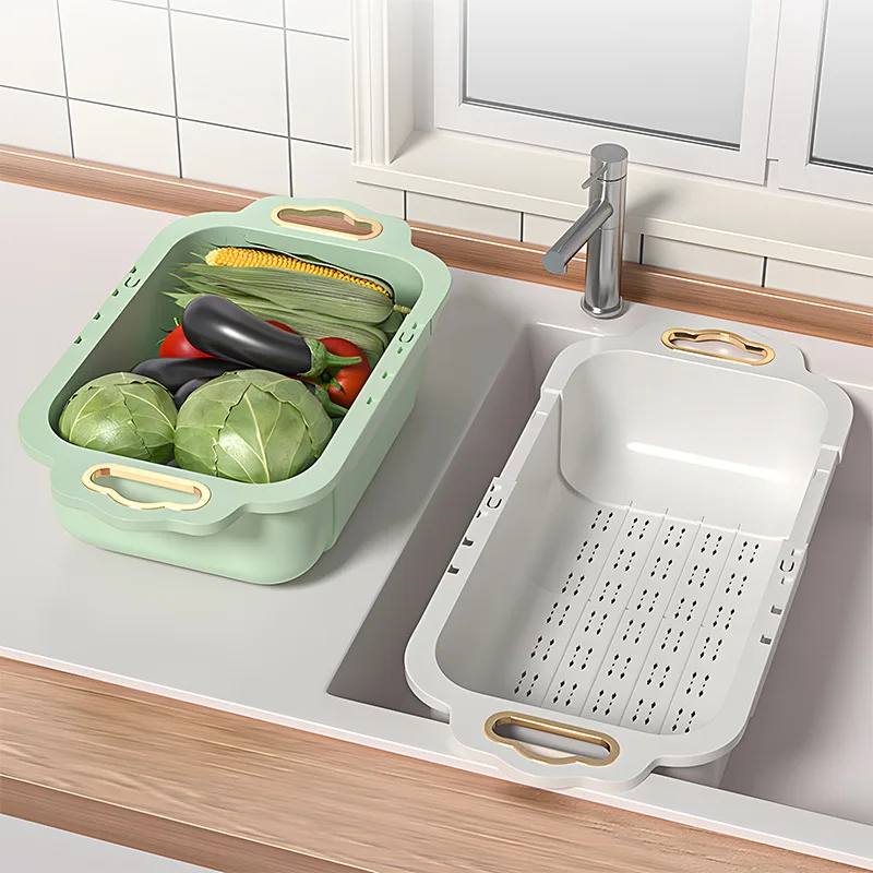 1pcs 35x21cm Drain Basket Hanging Bag Without Punching Adjustable Kitchen Dishwashing Telescoping Rack Vegetable Washing Basket