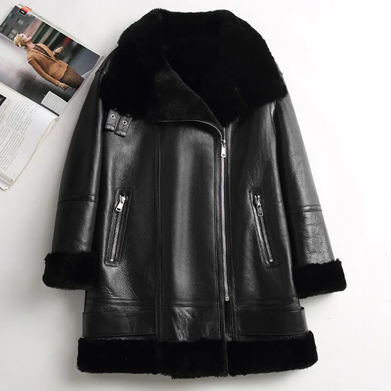 2023 Winter Women Shearing Leather Jackets Motorcycle Jacket Sheepskin Leather Coats Fur Lining Zipper Warm Overcoat MH3892L m y fantasy 2021 men s leather jackets brand motorcycle leather jacket men fur jacket jaqueta de couro masculina mens leather co