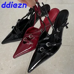 2024 Shoes Ladies High Heels Sandals New Pointed Toe Shallow Female Footwear Fashion Buckle Strap Shoes For Woman Pumps