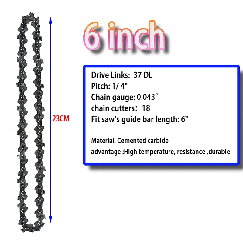 1/2/4pcs 6Inch Mini Chainsaw Chain 1/4" Pitch .043" Gauge Guide for Wood Cutting 37 Drive Links Replacement Chainsaw Spares