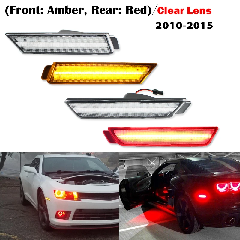 BMW Amber Front Car & Truck Side Marker Light Assemblies Amber LED Side Marker Lights For 2010-2015 Chevy Camaro SS Style - Front Reflectors 2010-2015 Camaro Lights - Foto 5