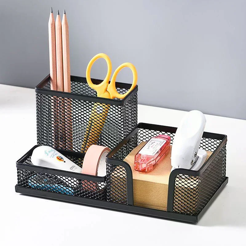 Organizzatore da Scrivania Creativo in Metallo, Portapenne e Portadocumenti con 3 Scomparti, Accessori per Ufficio - immagine 4