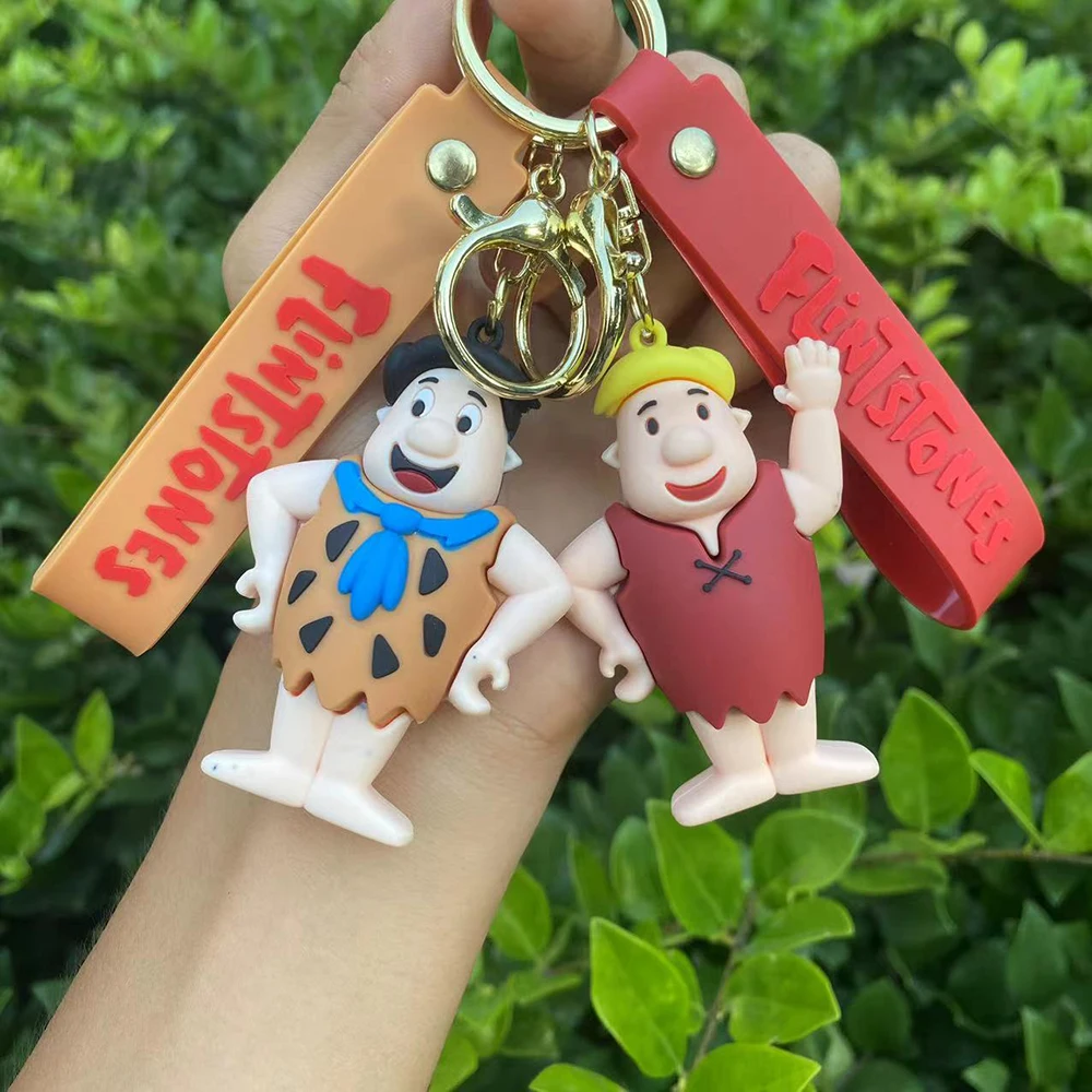 

Cartoon Movie Flintstones Keychain Silicone Anime Figure Pendant Keyrings Cute Backpack Key Accessory Gift for Kids Friends