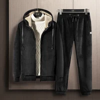 Sweat-shirt à capuche + pantalon 2 pièces ensembles hommes ensemble sport costume polaire épaissi vêtements de sport décontracté hommes survêtement hiver mâle survêtement 4