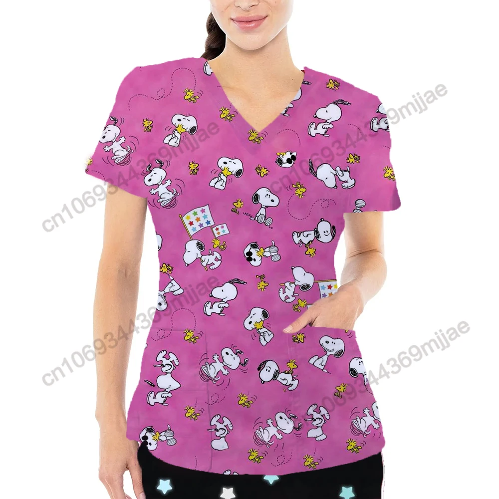 

V-neck Festival Outfit Women Clothes Pockets Japanese Y2k Top Nurse Uniform T-shirt Female Summer Tops for Women 2023 One Pieces