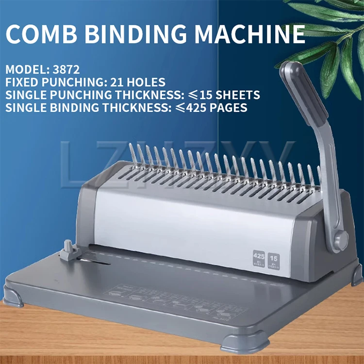Description Picture 3 of item21-tooth fixed comb binding machine Contract and tender rubber ring clamp 3872 punching binding machine ≤15 sheets