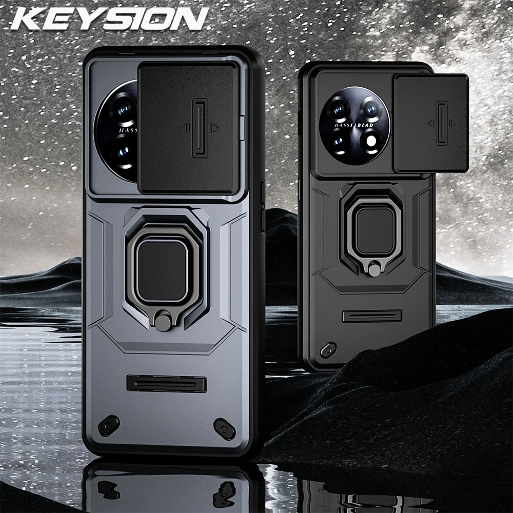KEYSION 충격 방지 아머 케이스, Oneplus 11 5G 11R 12 슬라이드 카메라 렌즈 보호 링 스탠드 전화 커버, OnePlus 1 + Ace 2