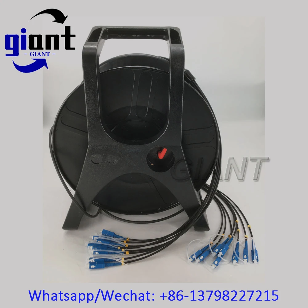 8C,250M,SC/UPC G657A1 SM,단일 모드 5.0mm 수입 아라미드 원사 LSZH/TPU 재킷 PCD380 릴이 있는 장갑 케이블 섬유 패치 코드