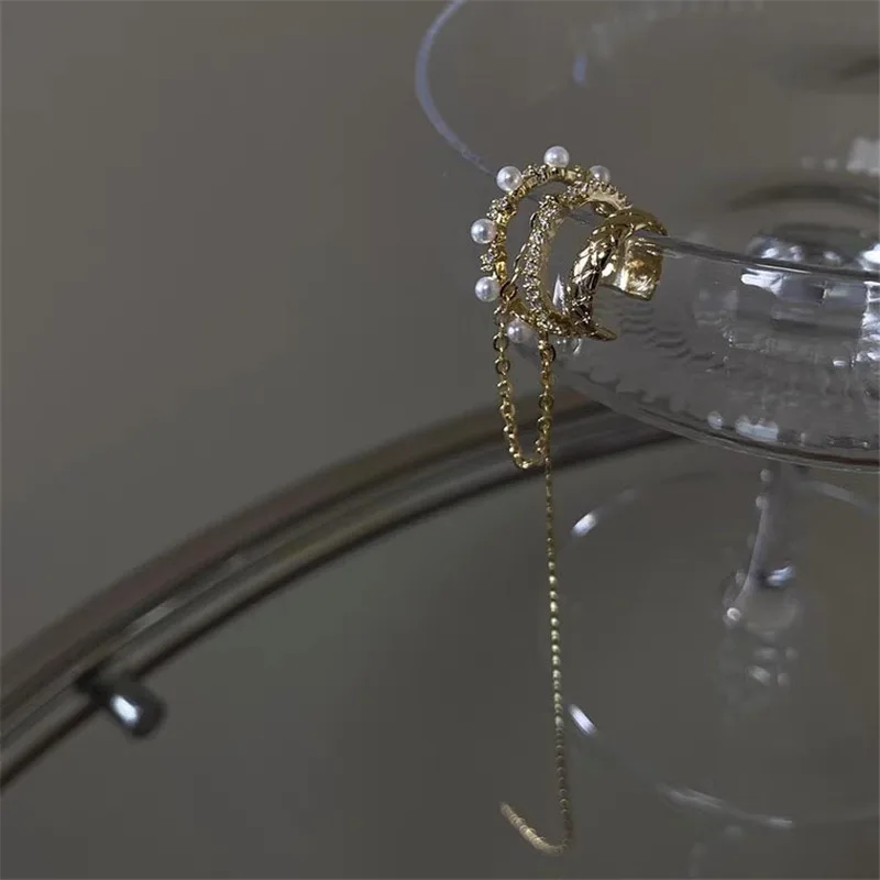 Crystal French Imitation Pearl Long Tassel Earrings Without Pierced Ear Cuff For Women Girl Fashion Ear Clip Jewelry Luxury ear clip earrings,clip earrings,ear clip,ear accessories