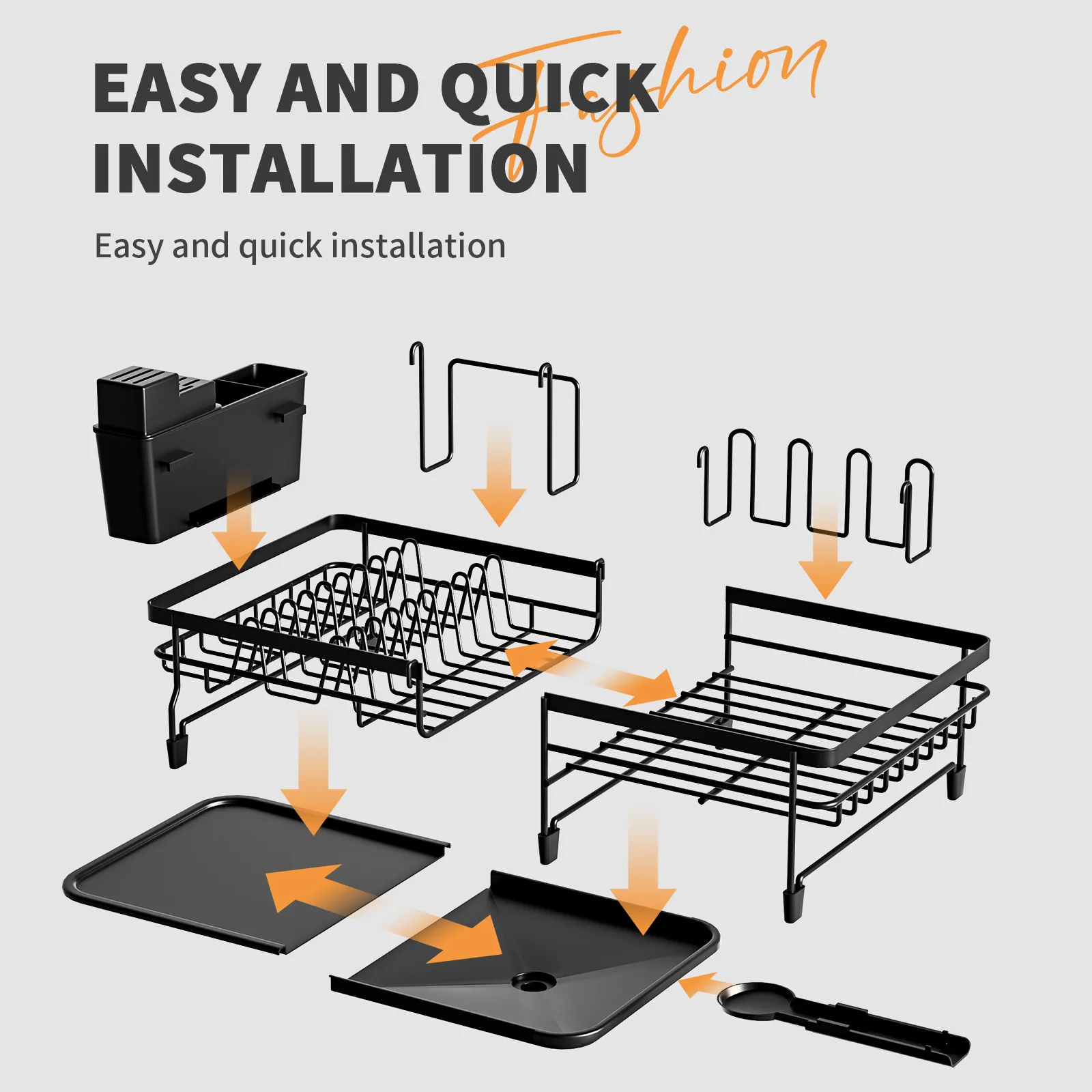 Dish Drying Rack, Dish Rack with Drainboard, Kitchen Expandable Dish Drying Rack with Rotatable Swivel Spout and Utensil Holder 5